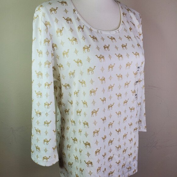 Karen Scott womens White Gold Camel Print Top PXL - Picture 2 of 11